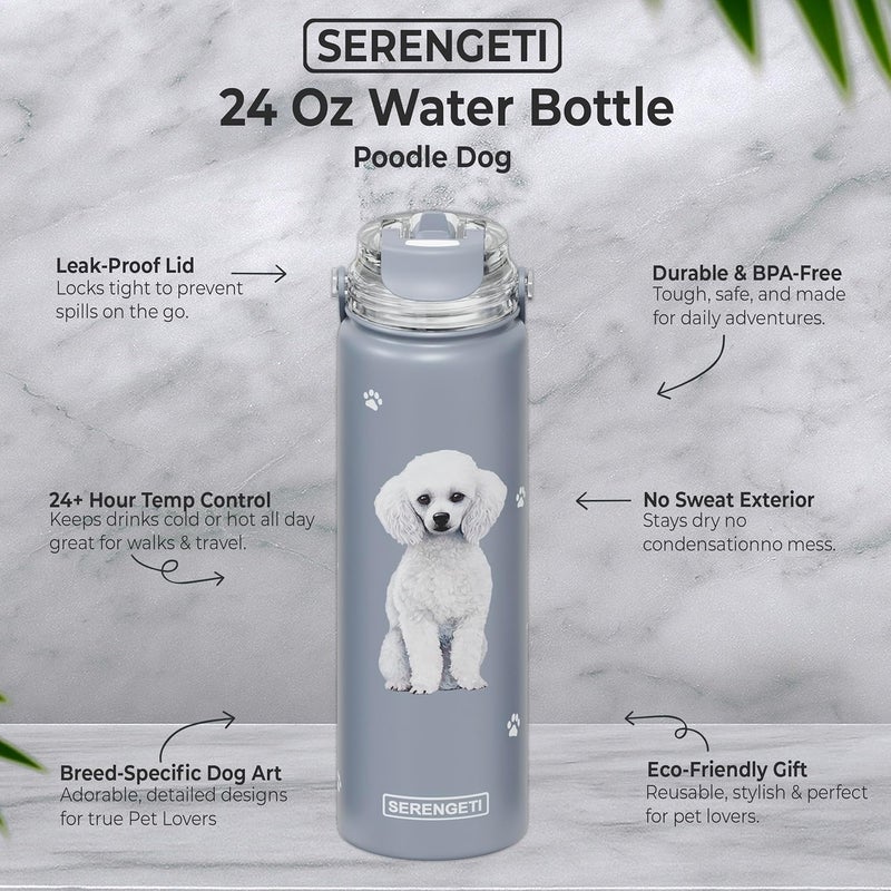 ES Pets SERENGETI 24 Oz Water Bottle Stainless Steel with Spill Proof Lid - Double walled Vacuum Insulated water flask - Realistic 3D Print of your favorite dog (Poodle) - Image 4